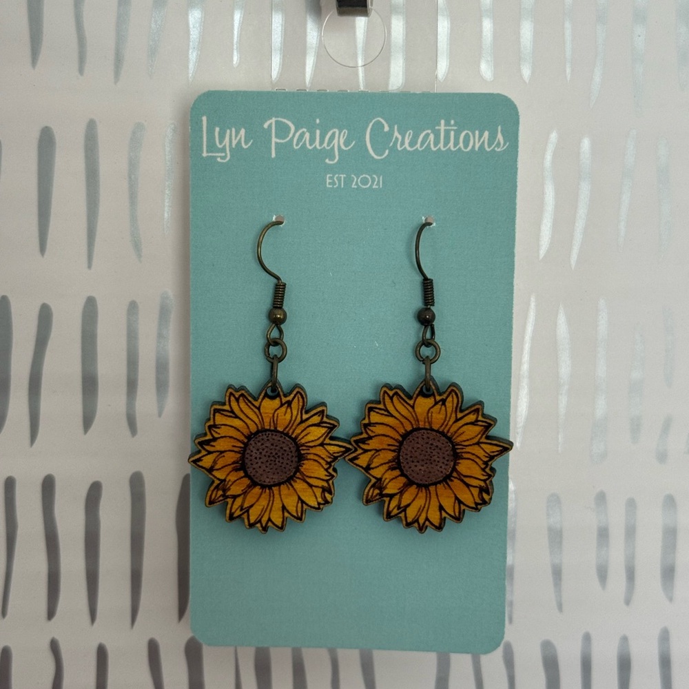Wood Sunflower Earrings